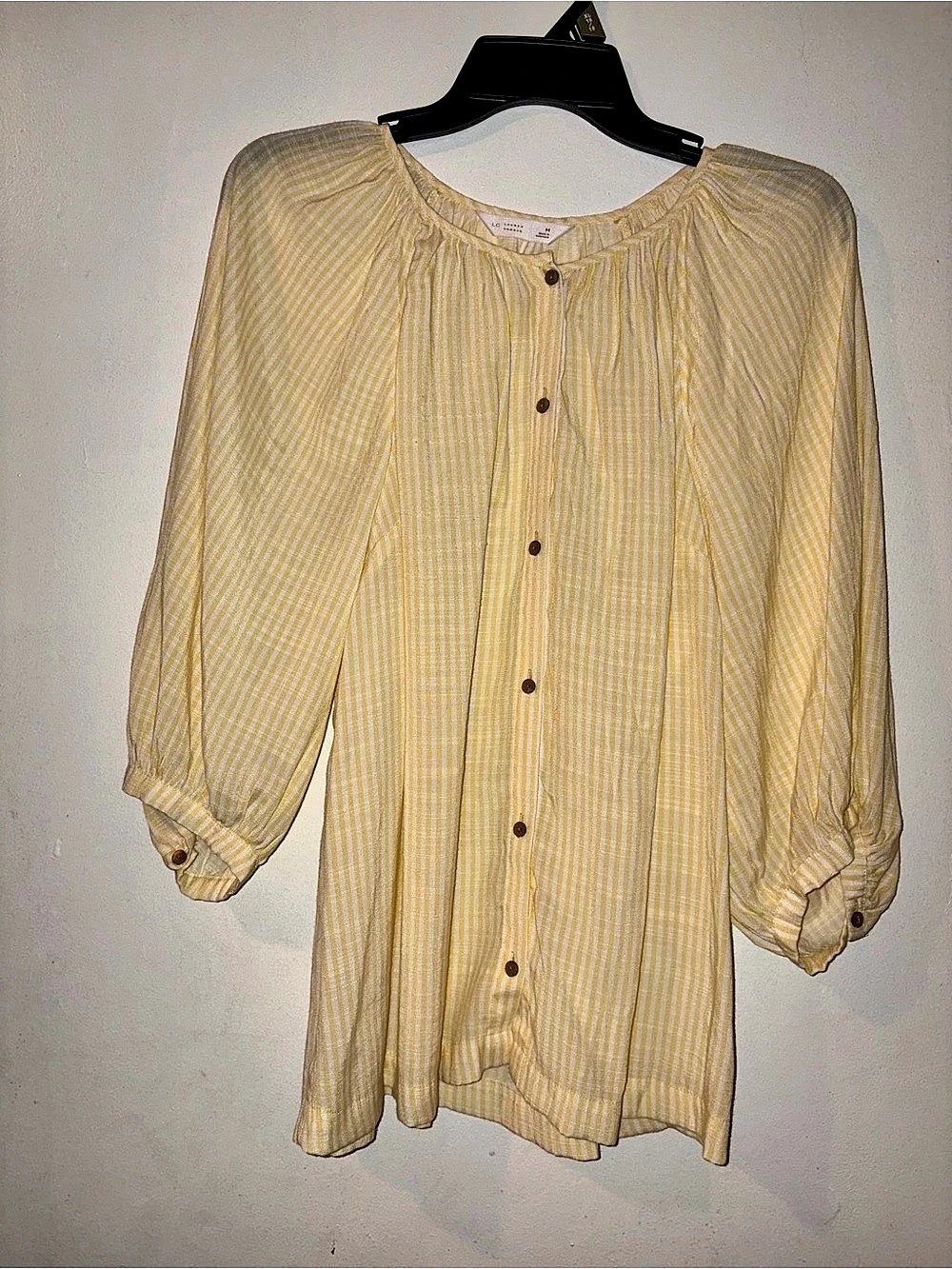 LC Lauren Conrad Yellow Striped Squareneck Button Blouse Yellow & White Striped